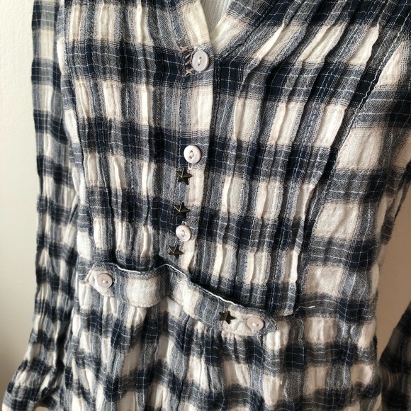 Free People Plaid Blouse Star Buttons Button back 
Size XS, blue/white - Picture 4 of 8